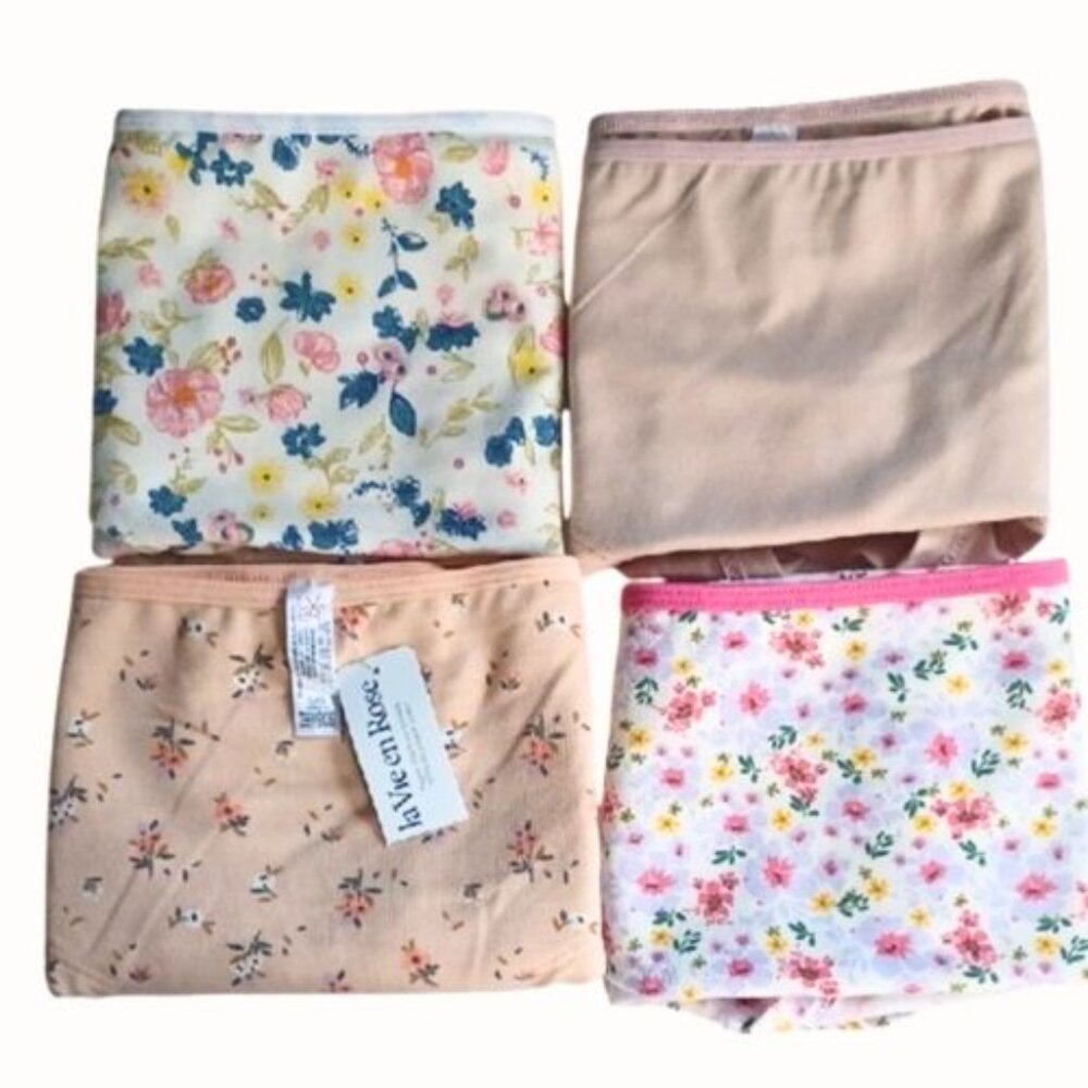 La Vie En Rose Set of 4 Stretch Cotton Hiphugger Panties NEW- Sz. Lrg